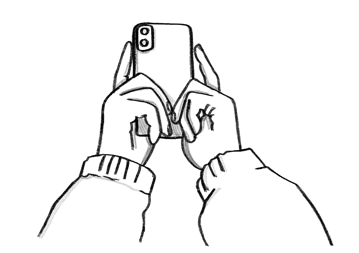Grafisme d'uns braços que subjecten un mòbil fent una foto.