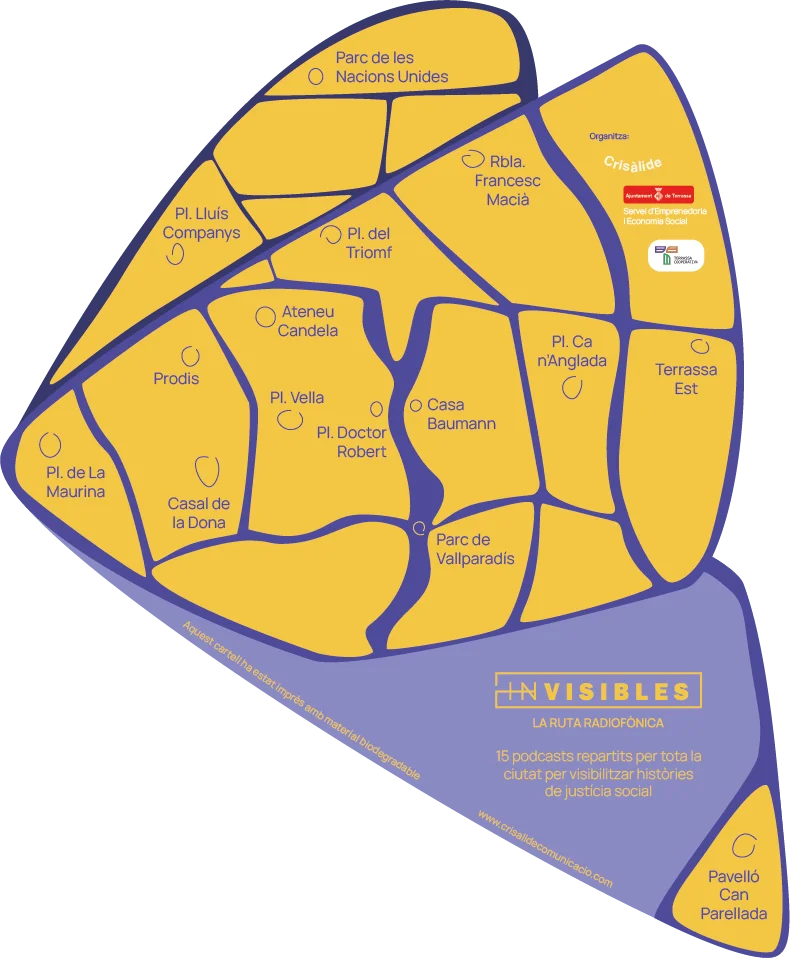 Mapa de localizaciones de los QR de la ruta radiofónica d'INVISIBLES para Terrassa (2021)